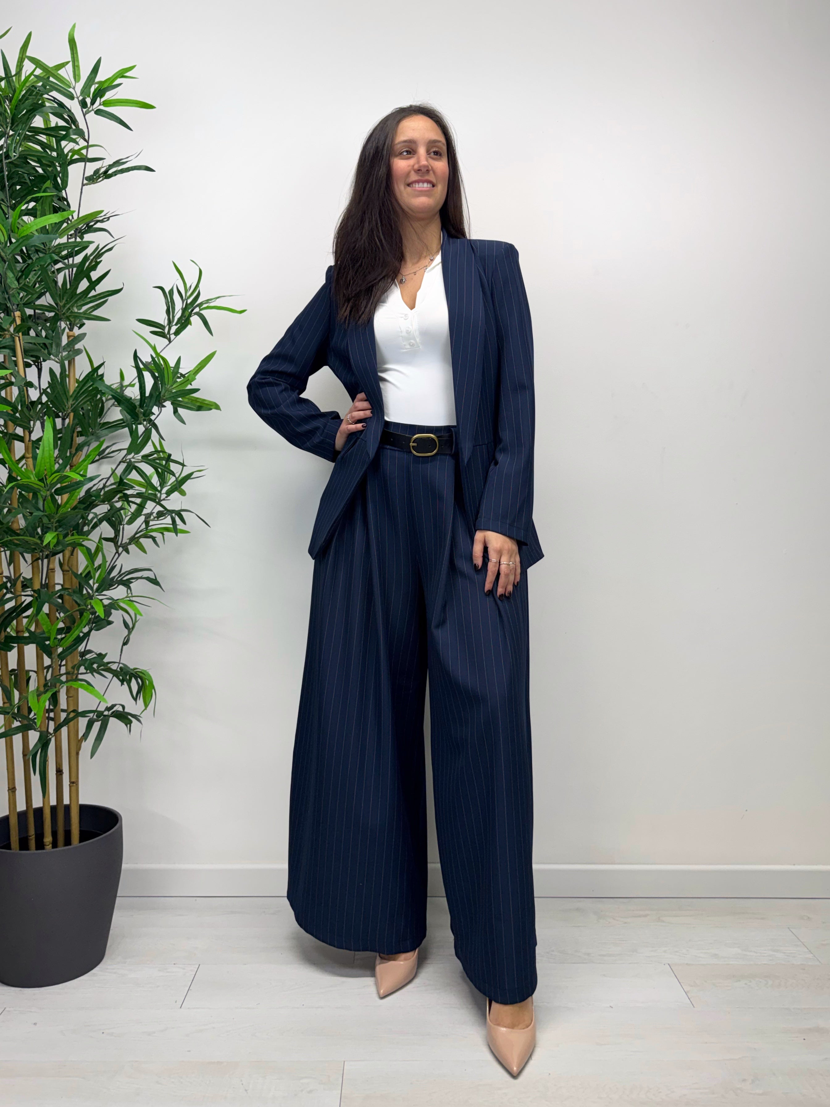 Pantapalazzo gessato blu navy