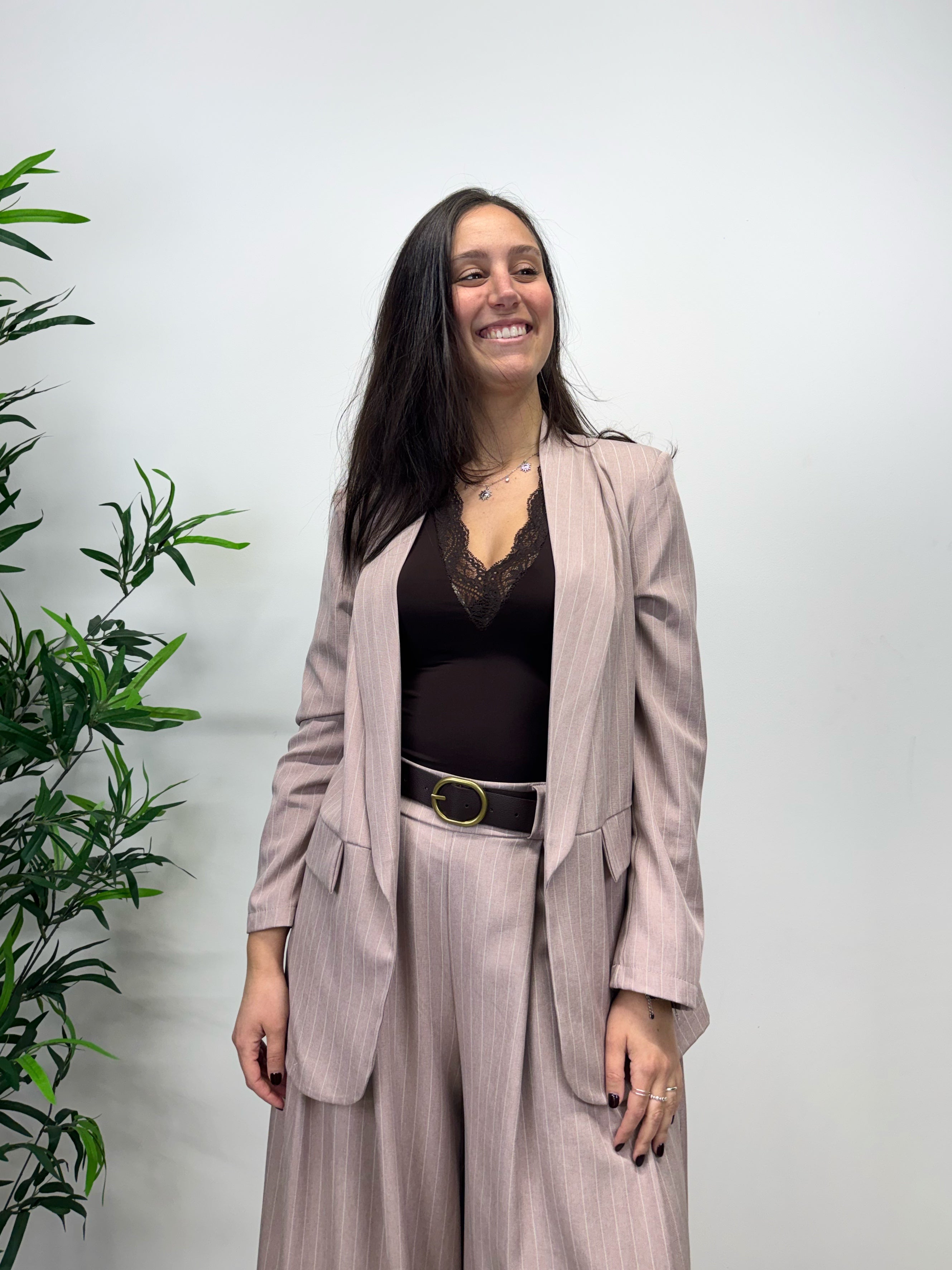 Blazer gessato cipria