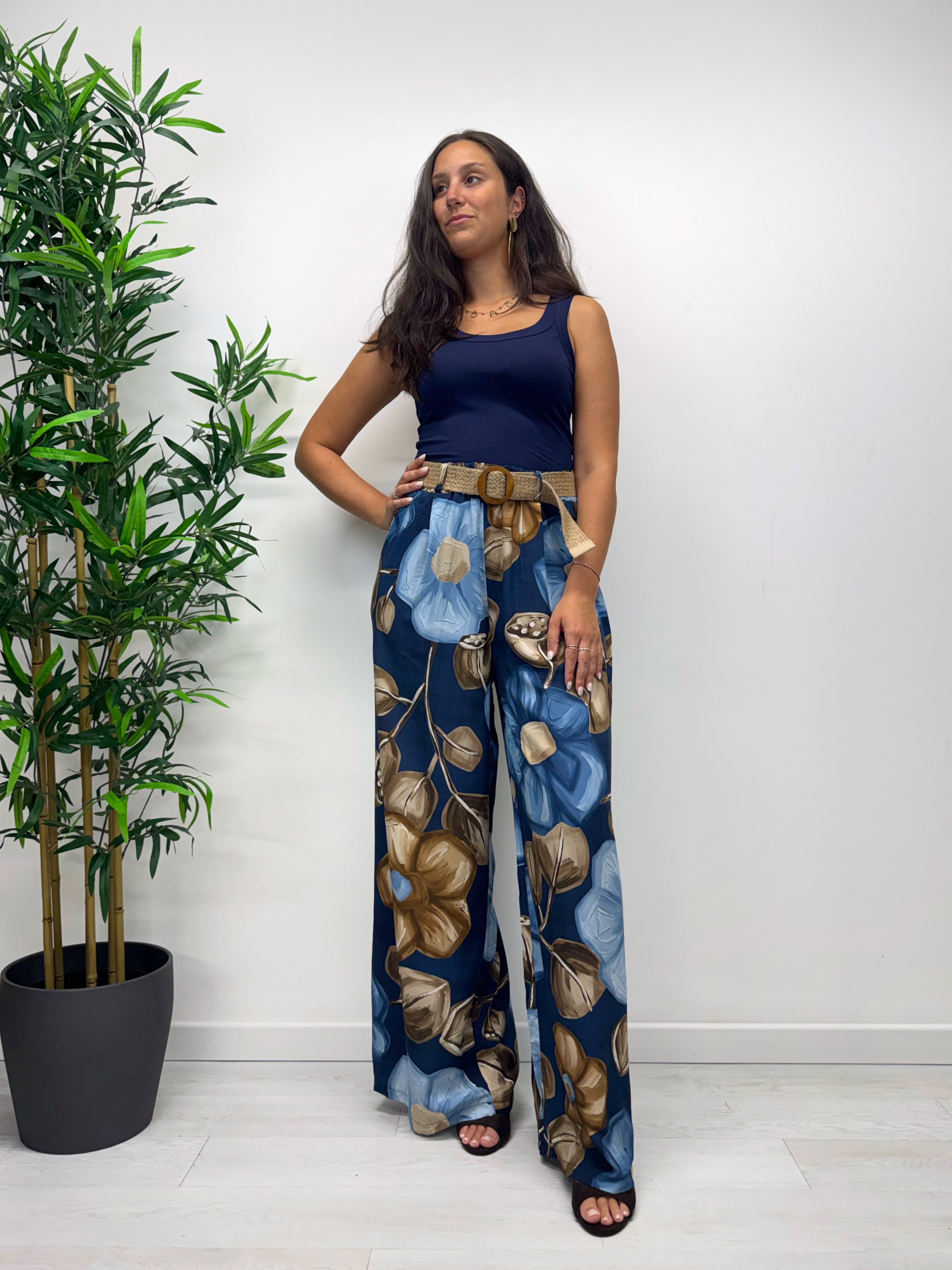 Pantaloni a palazzo FLOWERS blu