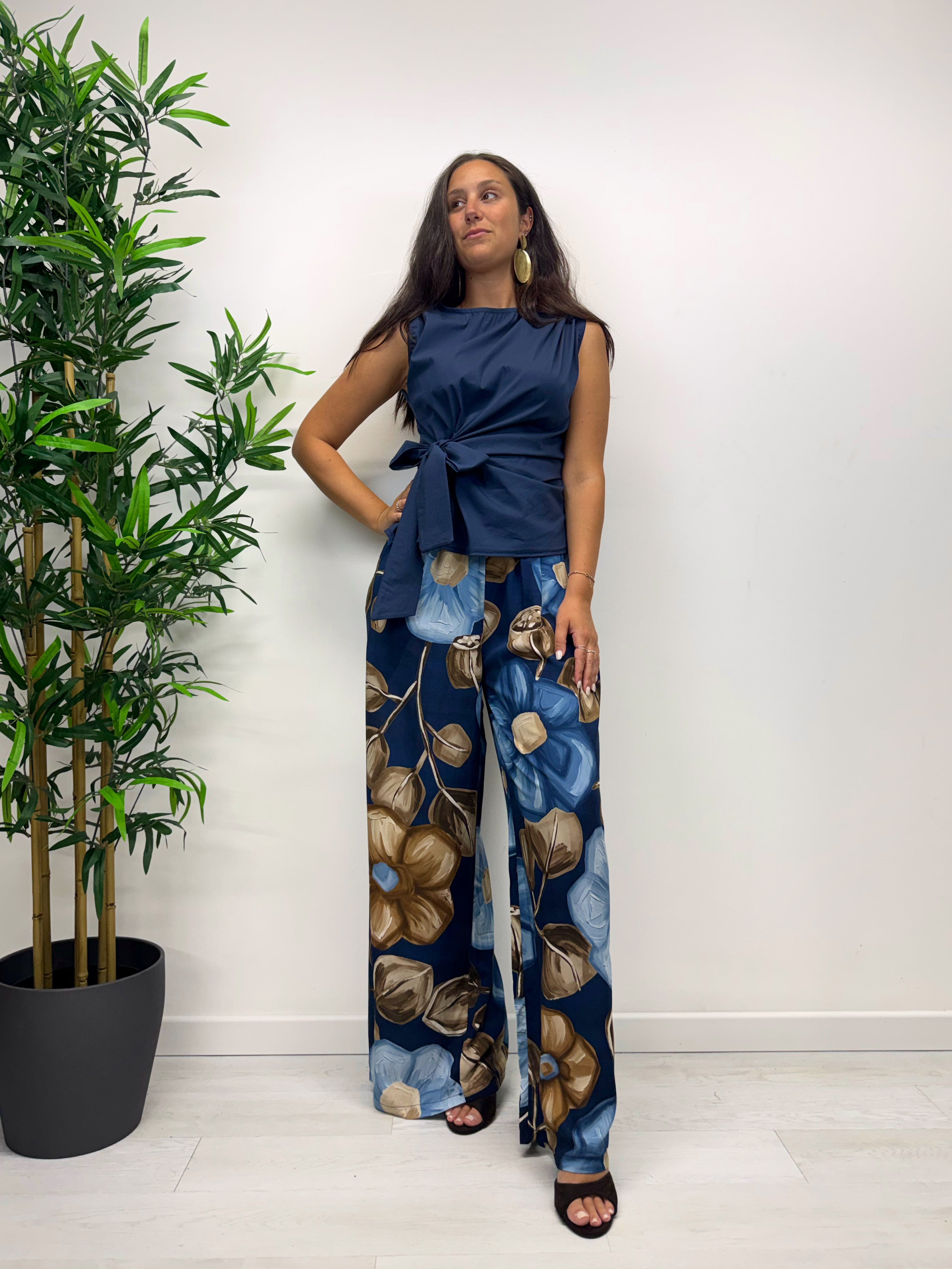 Pantaloni a palazzo FLOWERS blu