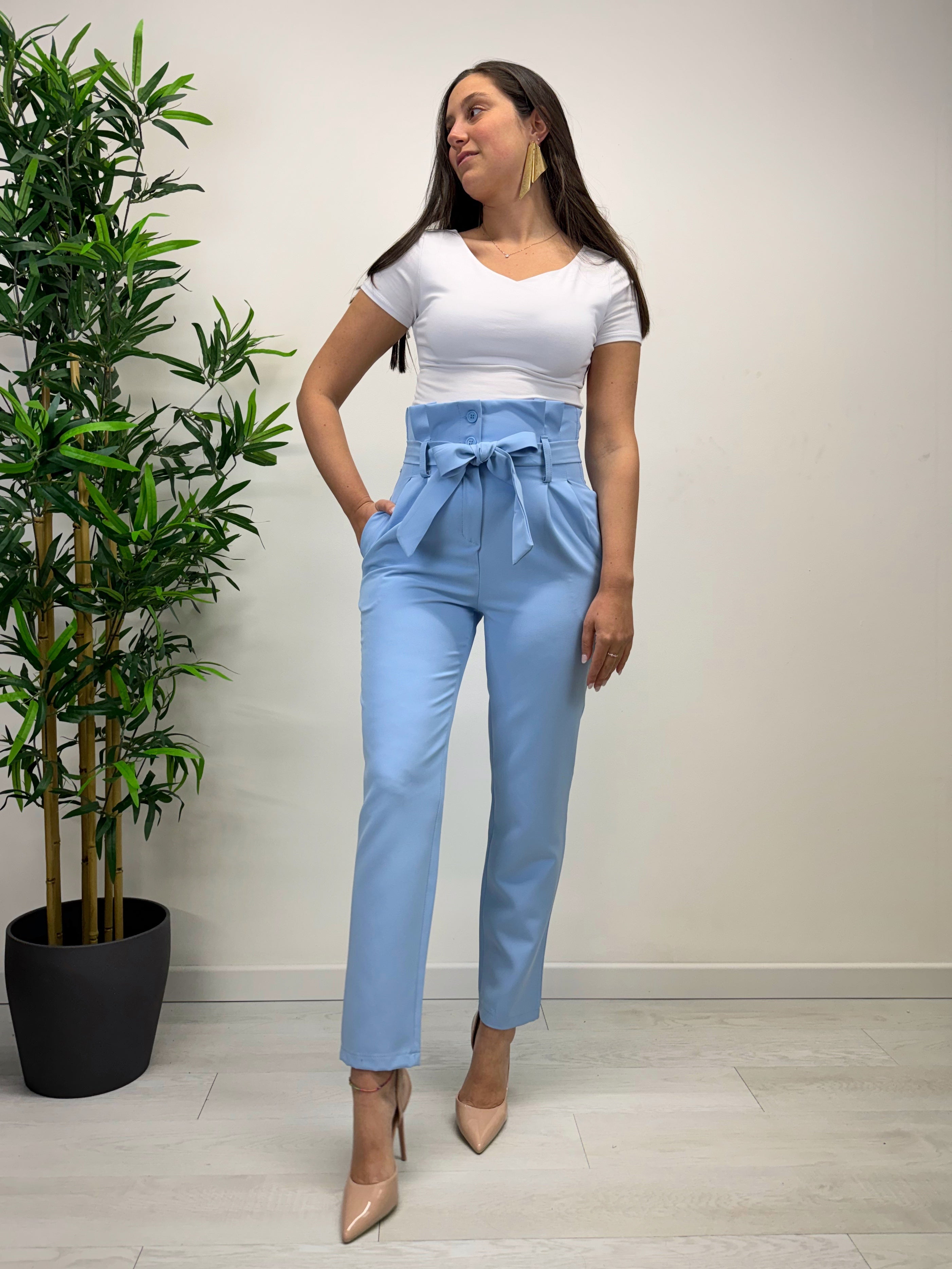 Pantaloni fiocco azzurro